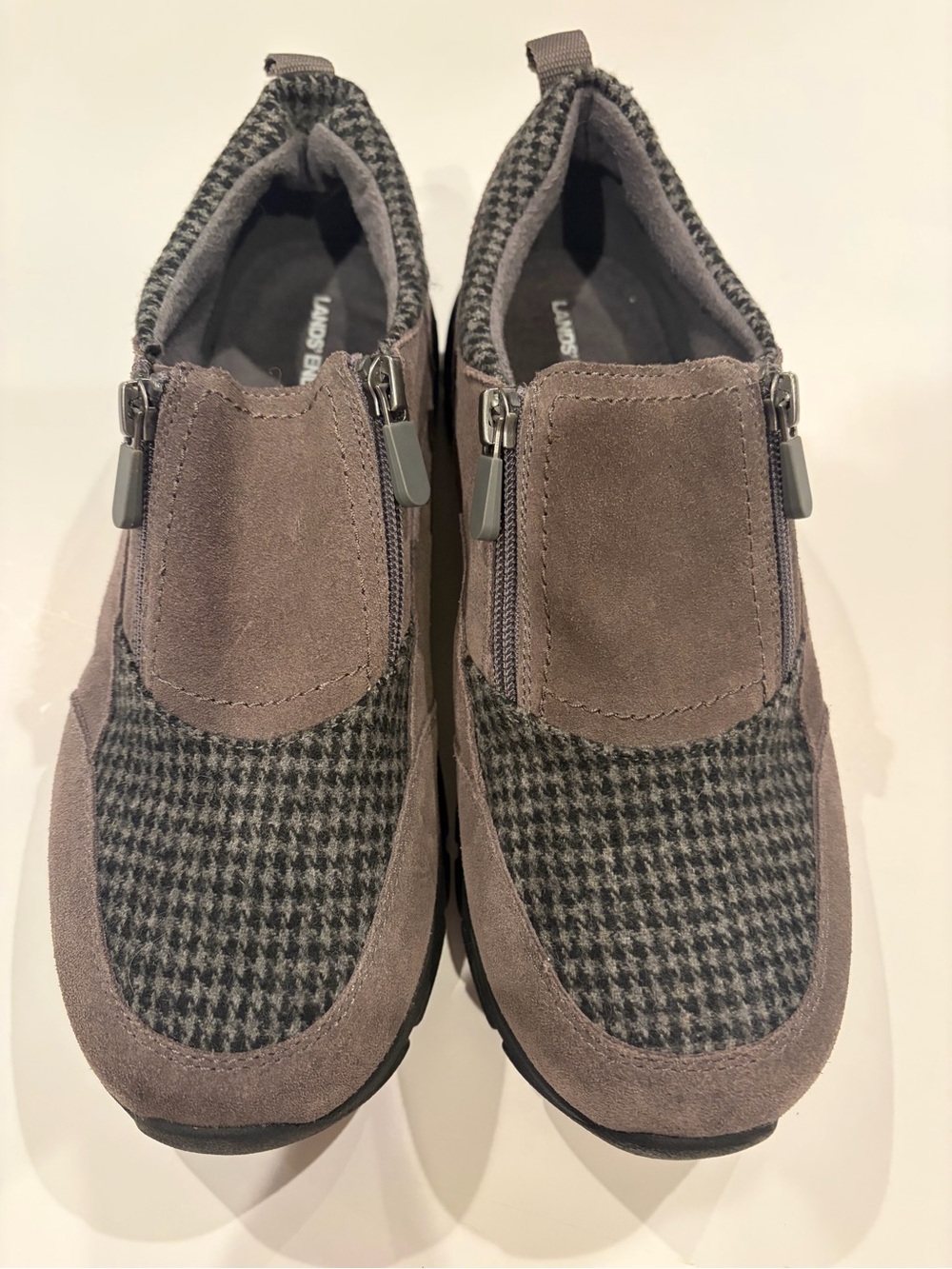 Lands End All Weather Suede Double Zip Loafers Moccasins Gray - Size 9.5B